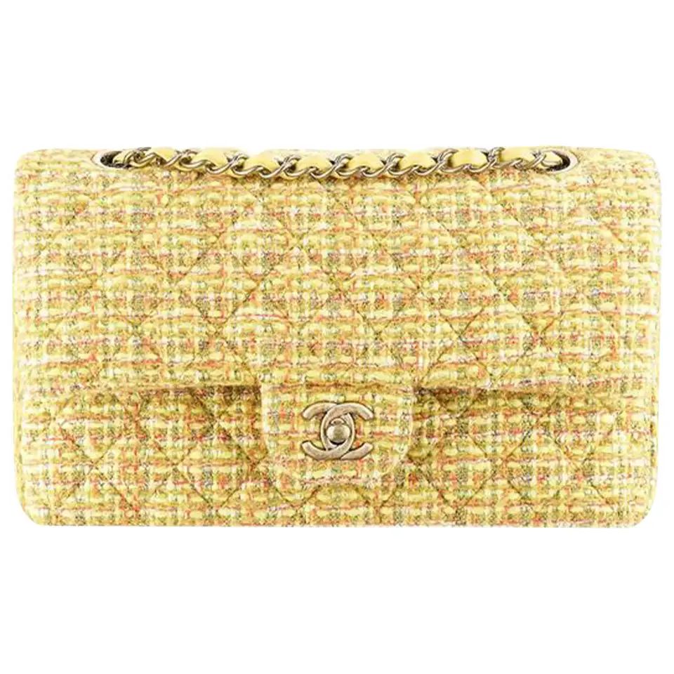 Chanel Classic Flap 2.55 Reissue Fall 2014 Yellow Tweed Shoulder Bag | 1stDibs