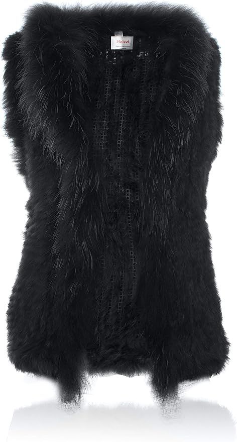 HEIZZI Rabbit Fur Vest with Raccoon Fur Collar Knitted Soft | Amazon (US)