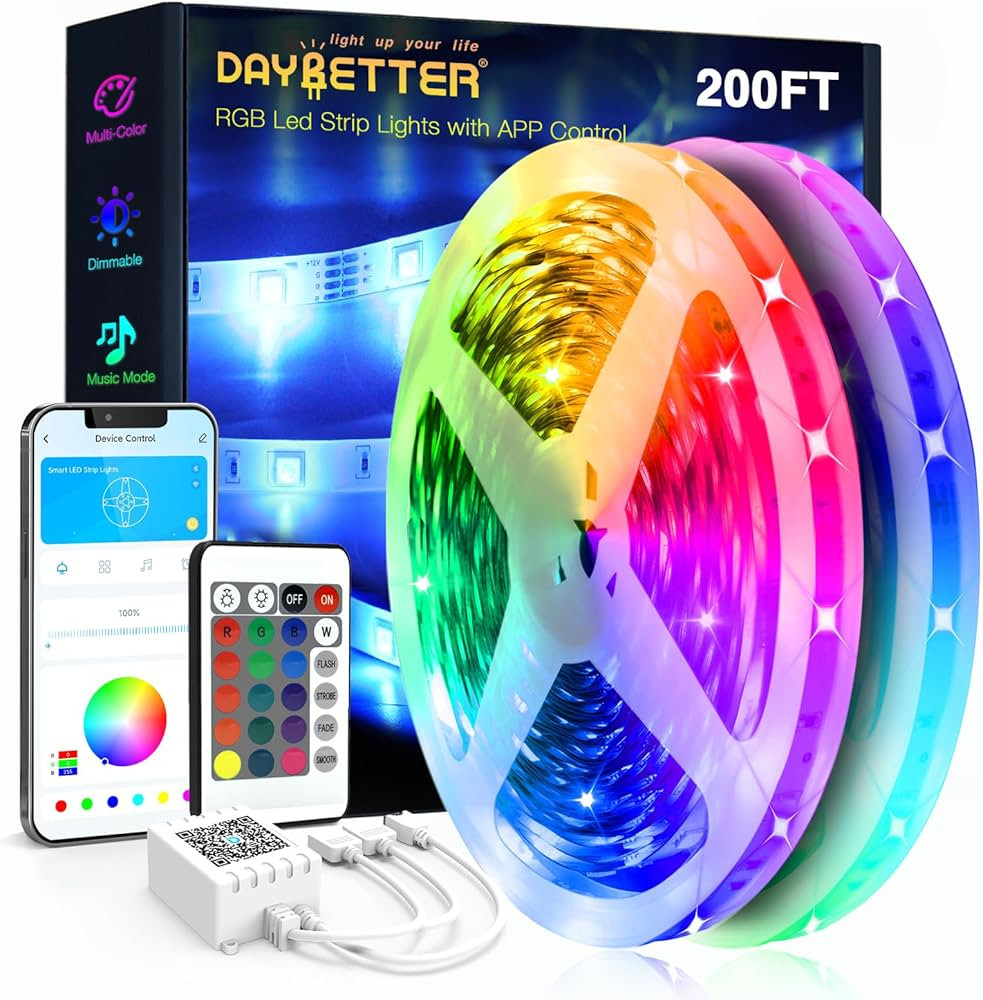 DAYBETTER Led Strip Lights 200ft (2 Rolls of 100ft) Ultra Long Smart Light Strips with App Voice ... | Amazon (US)