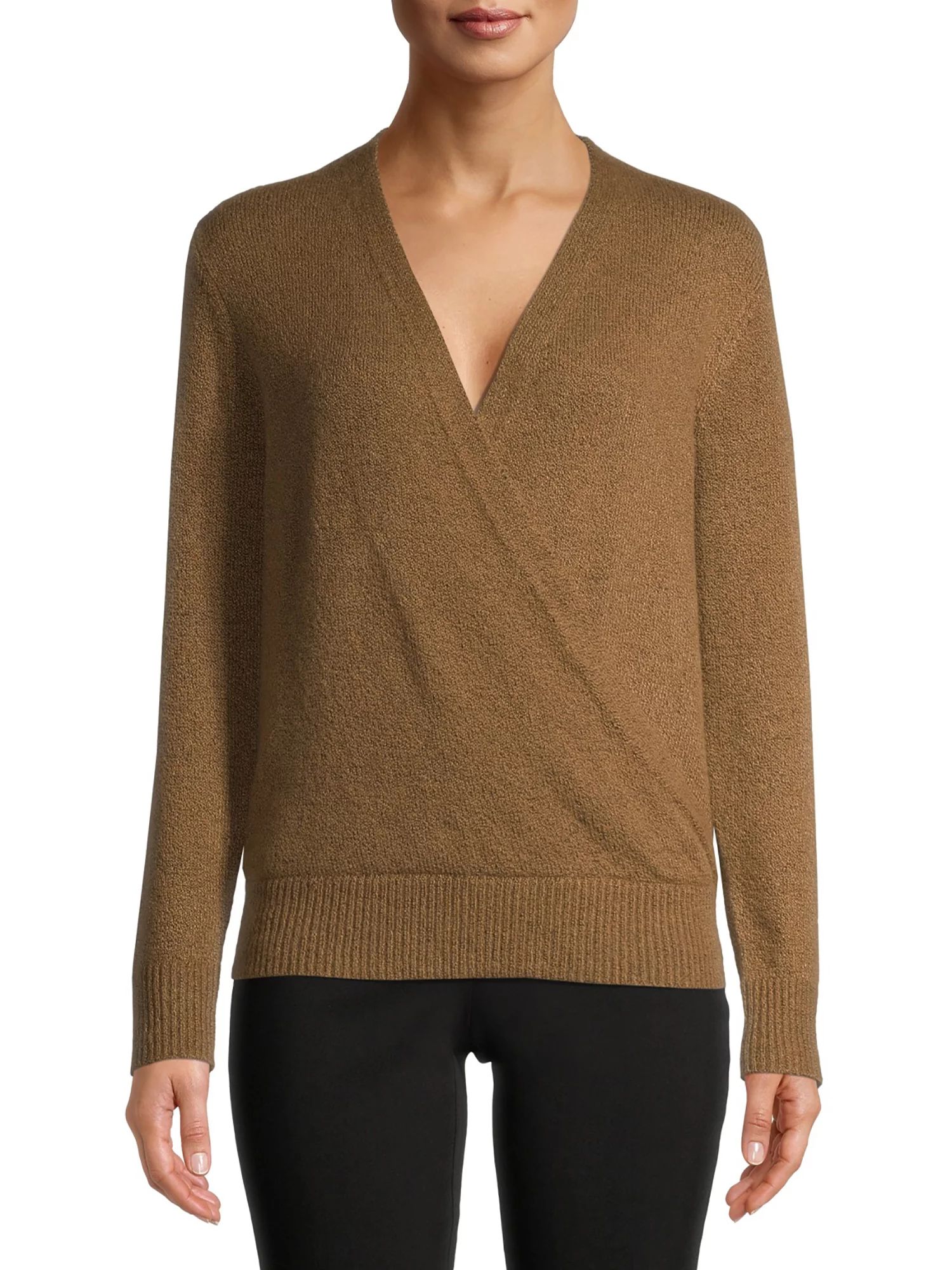 Time and Tru Women's V-Neck Wrap Sweater - Walmart.com | Walmart (US)