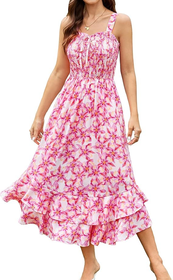 GRACE KARIN Women's 2025 Summer Floral Boho Dress Square Neck Strapped Swing A Line Sundress Beac... | Amazon (US)