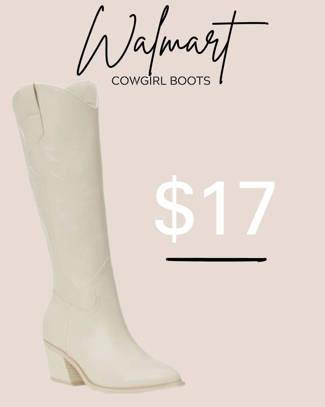 My favorite cowgirl boots on sale for over half off!! These are so comfy. I get my true size. Love the neutral color to go with everything. I also have these in black! So good!! 

Country concert outfit, Cowboy boots, Walmart fashion, neutral boots 

#LTKSaleAlert #LTKFindsUnder50 #LTKShoeCrush