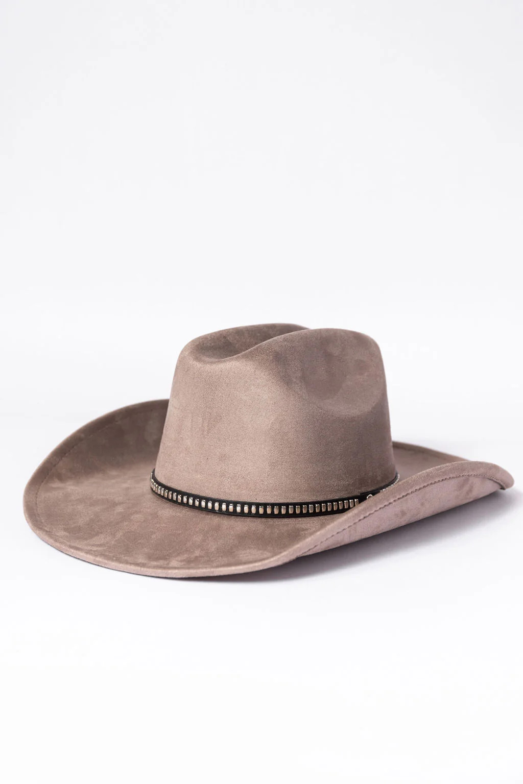 Taupe Rectangle Stud Band Cowboy Hat | Pink Lily