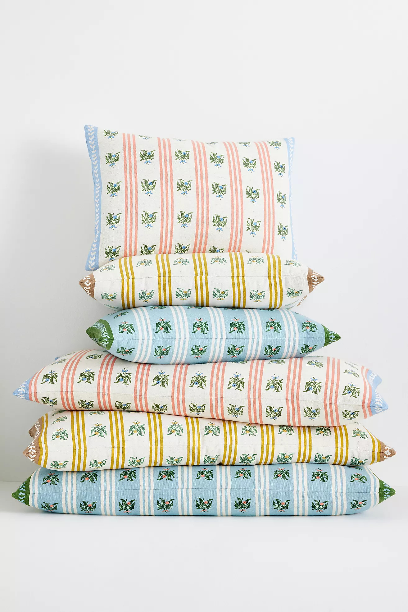 Tess Cotton Screen Printed Floral Striped Pillow | Anthropologie (US)