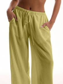 MUSERA Holiday Textured Linen Feel Tie Waist Trouser Ibiza Fits Spring Summer Boho | SHEIN