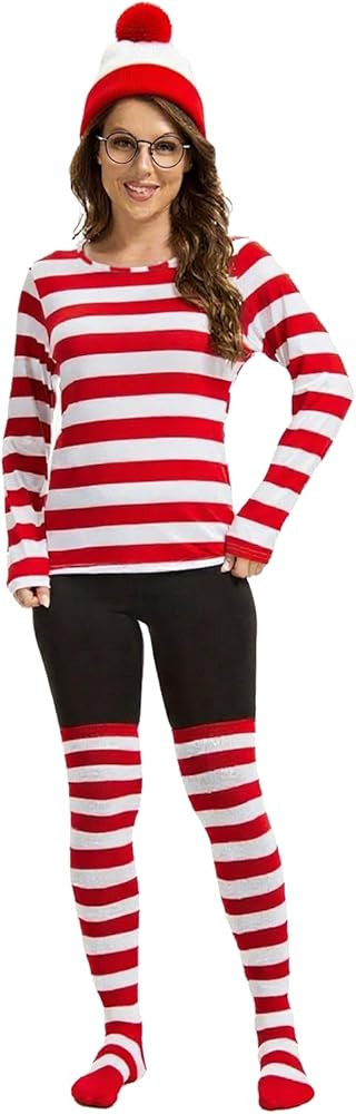 4PCS, Red and White Striped Shirt Adult Women Costume Shirt Glasses and Hat Socks Suit for Hallow... | Amazon (CA)