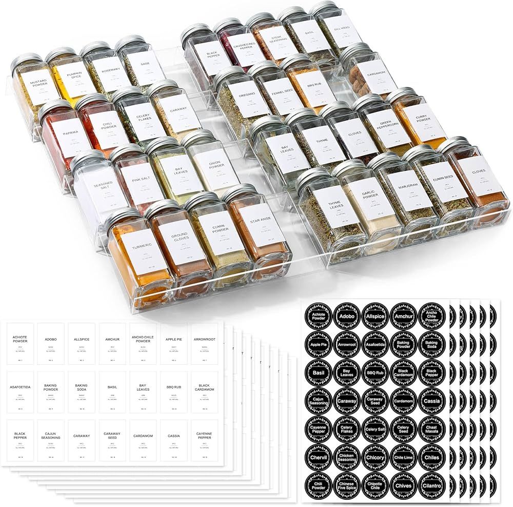 Brippo Spice Drawer Organizer with 35 Spice Jars, 328 Labels, Sift and Pour Shake Lids with Airti... | Amazon (US)