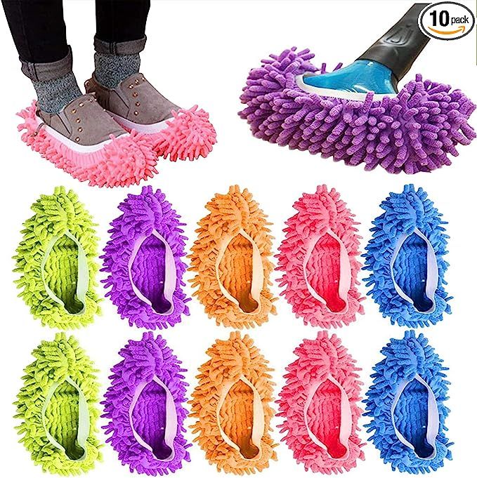 10Pcs Mop Slippers for Floor Cleaning, Washable Reusable Shoes Cover, Microfiber Dust Mops Mop So... | Amazon (US)