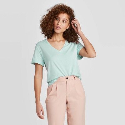 Women's Short Sleeve V-Neck Cuff T-Shirt - A New Day™ | Target