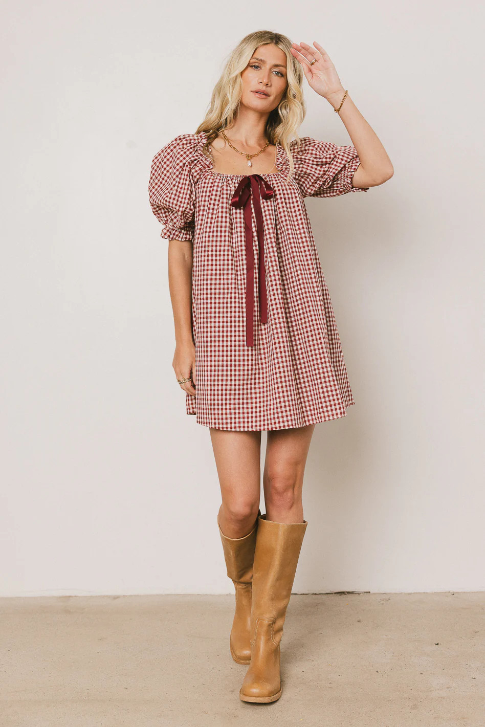 Cody Gingham Mini Dress in Burgundy | Böhme US