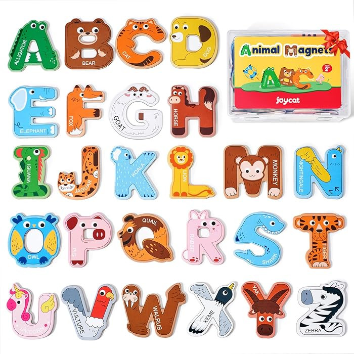 JoyCat Wooden Thick Alphabet Magnets for Toddlers Fridge Large Size Cute Animal Colorful ABC Magn... | Amazon (US)