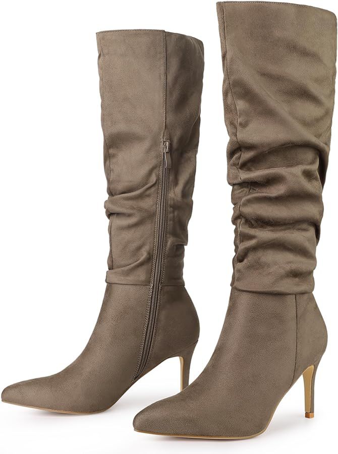 Allegra K Women's Slouch Pointed Toe Stiletto Heel Knee High Boots | Amazon (US)