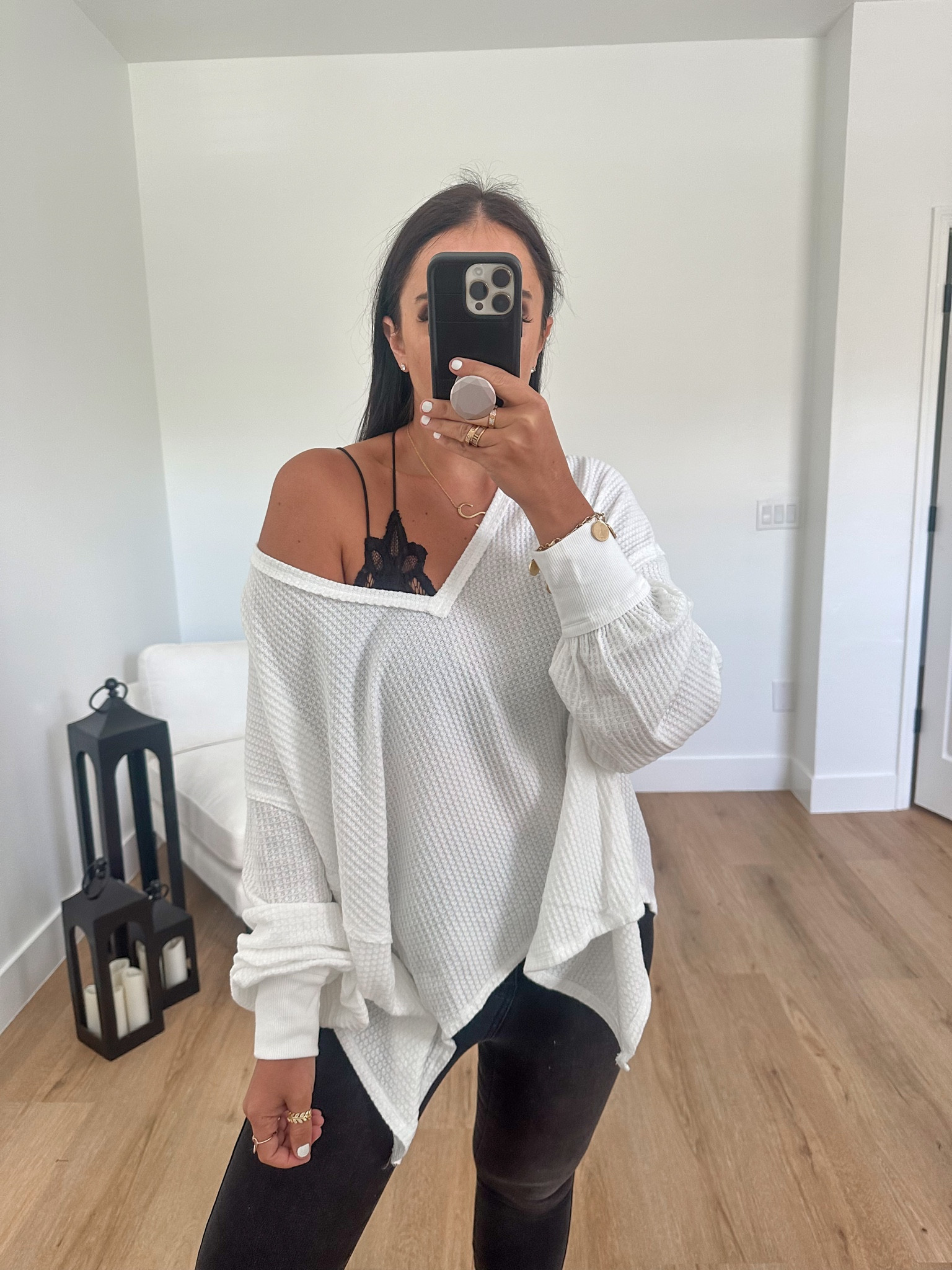 We The Free Coraline Thermal wearing size small. We The Free Raw High-Rise Jegging wearing size 28. Marc Fisher LTD Alva ankle Boots. FP One Adella Bralette