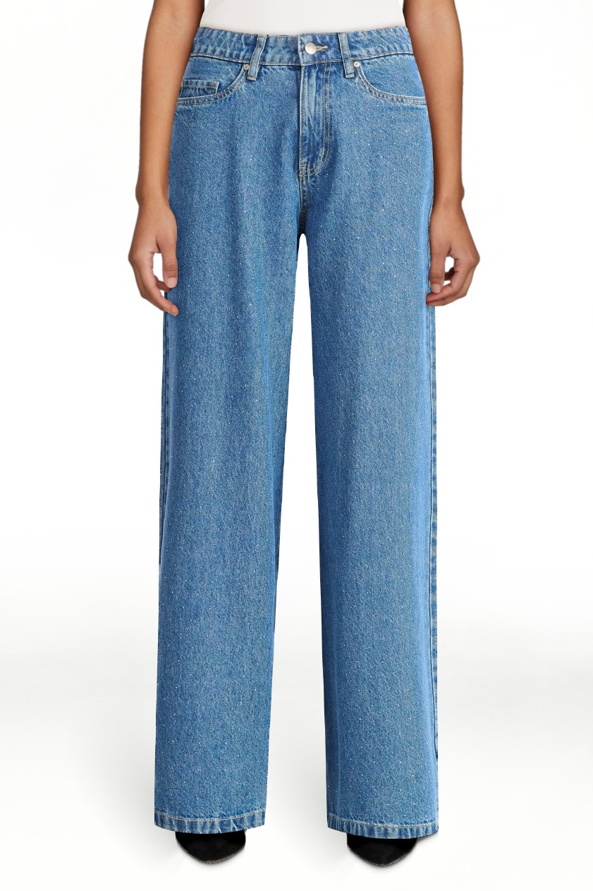 Scoop Women’s and Women’s Plus Rhinestone Embellished Wide Leg Jeans, Sizes 0-26W | Walmart (US)