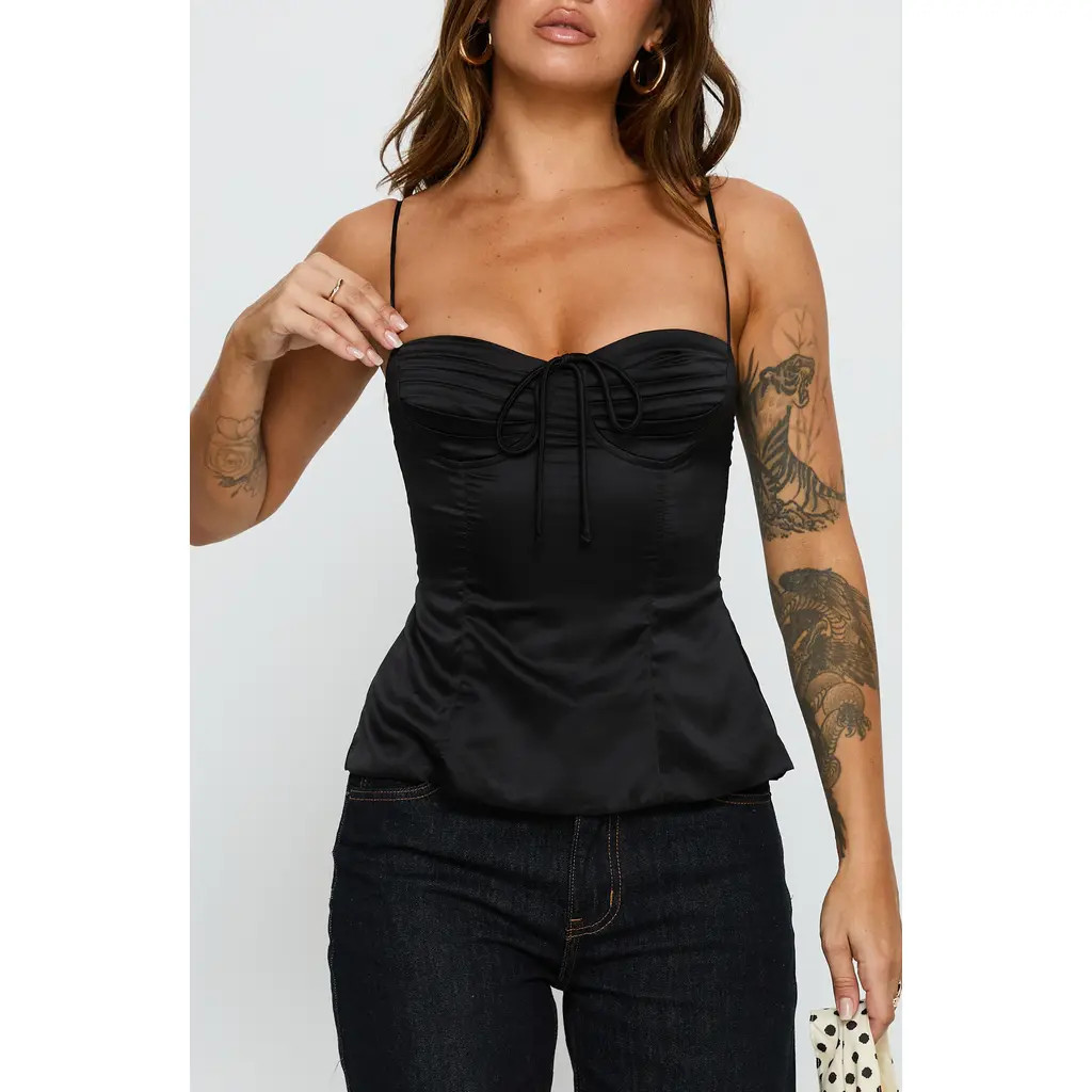 Princess Polly Hildy Tie-Back Satin Top in Black at Nordstrom, Size 10 | Nordstrom