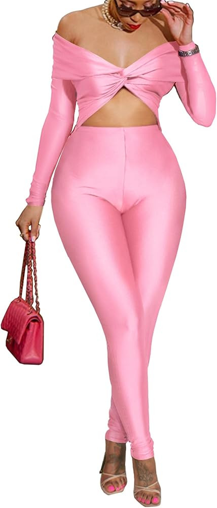 Atyfuniby One Piece Jumpsuits for Women - Sexy Off The Shoulder Twist Front High Waisted Bodycon ... | Amazon (US)