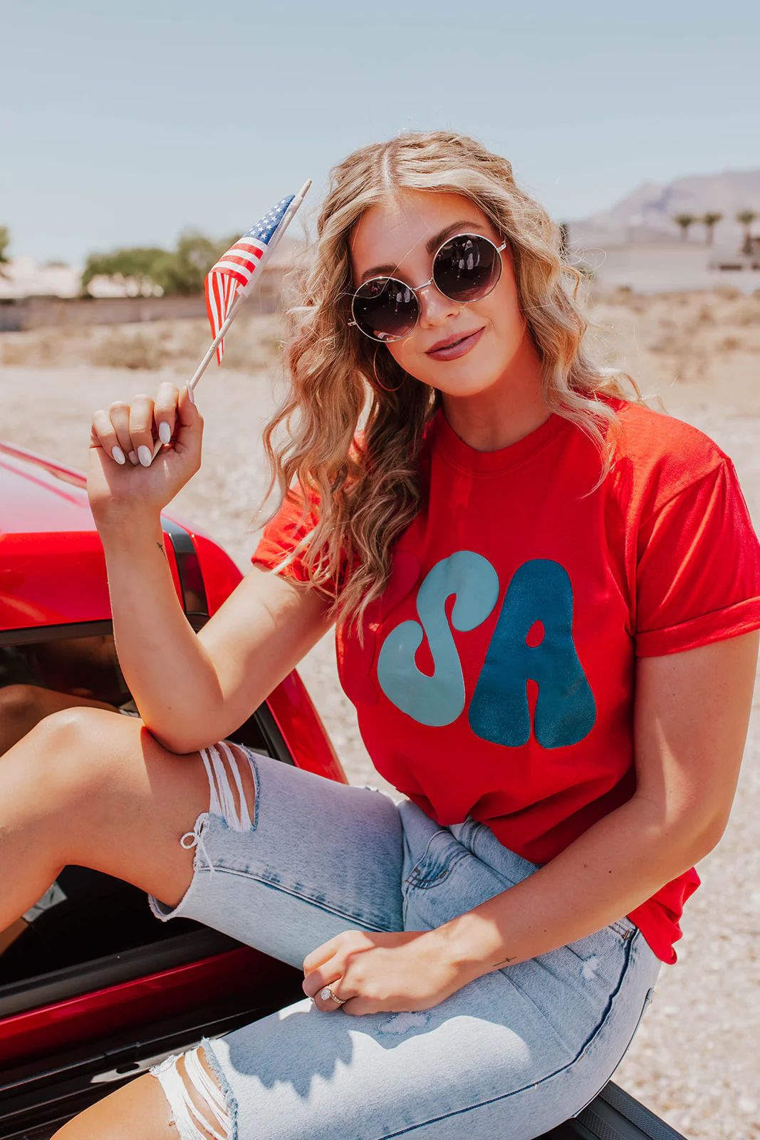 THE USA PUFF PRINT TEE IN FREEDOM RED BY PINK DESERT | Pink Desert