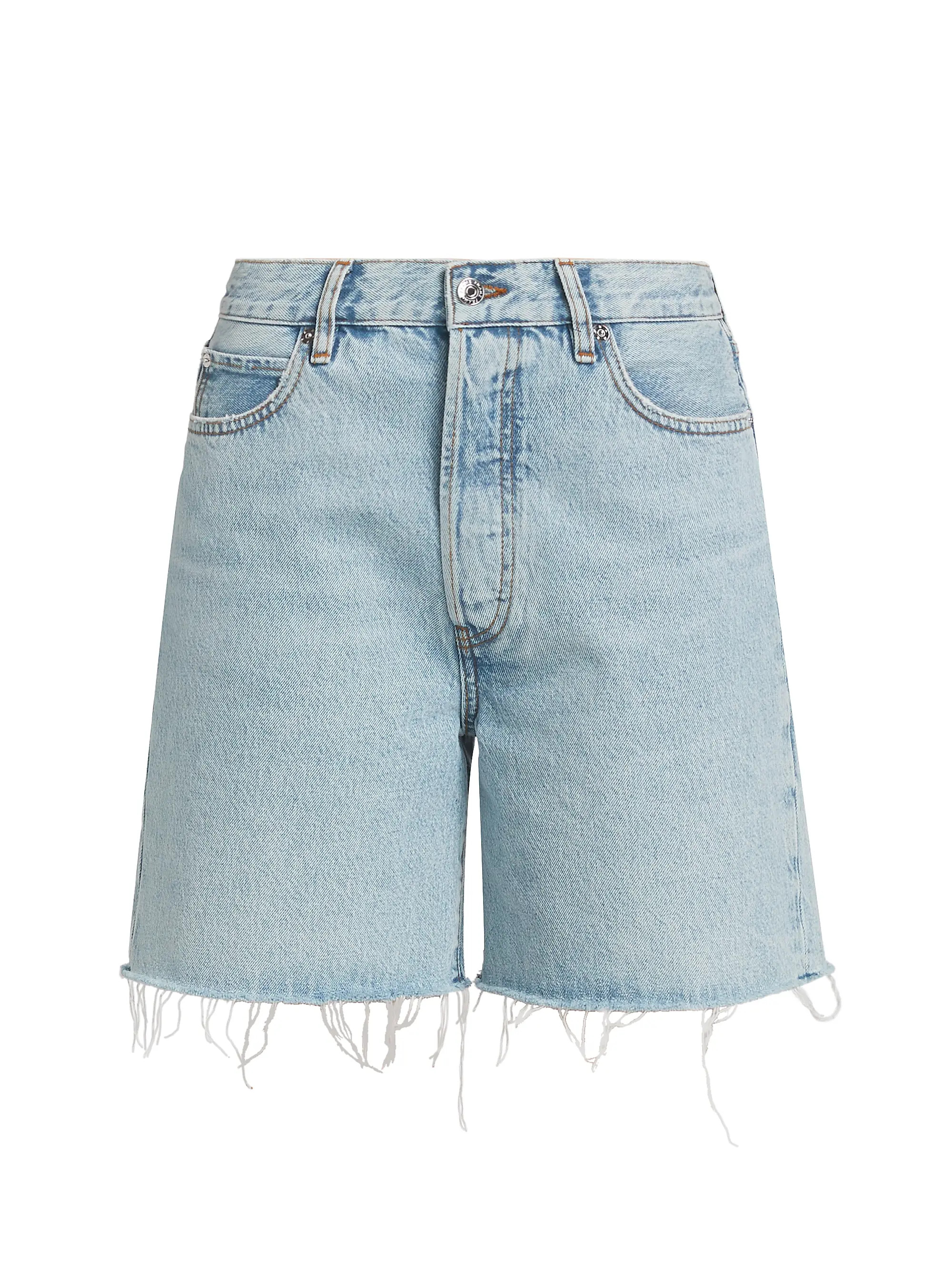 Frame The Timeless Raw-Edge Denim Shorts | Saks Fifth Avenue | Saks Fifth Avenue