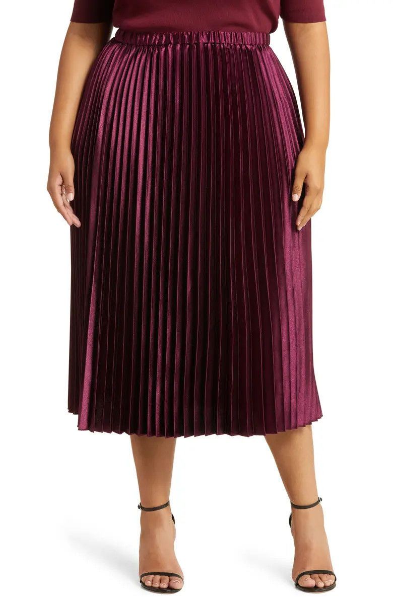 Pleated Satin Midi Skirt | Nordstrom
