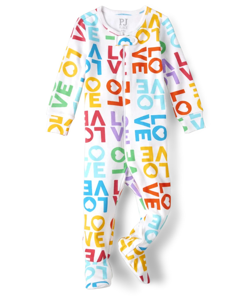 Baby And Toddler Girls Rainbow Love Snug Fit Cotton One Piece Pajamas - white | The Children's Place