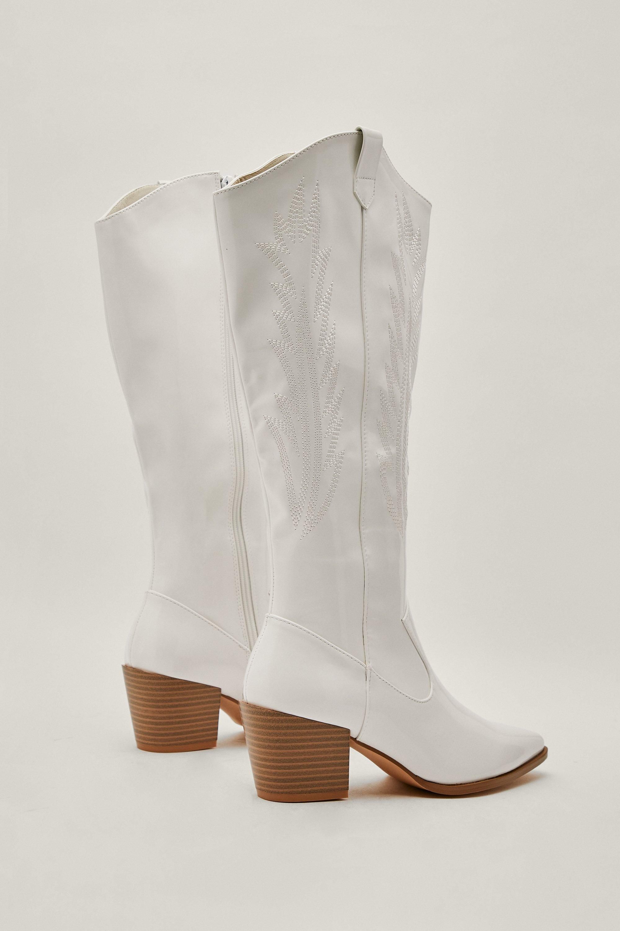 Faux Leather Knee High Western Boots | Nasty Gal (US)