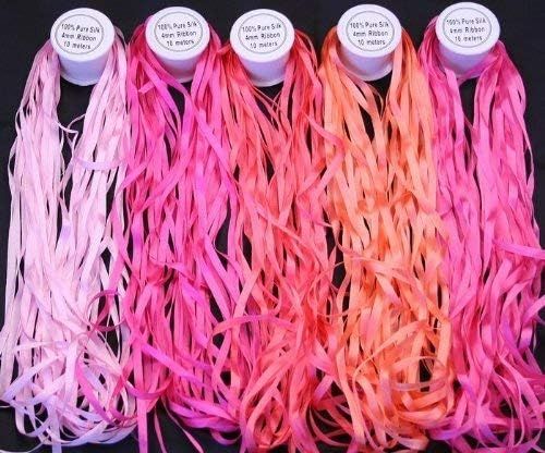 New ThreadNanny 5 Spools of 100% Pure Silk Ribbons - Pink Tones - 50 MTS x 4mm | Amazon (US)