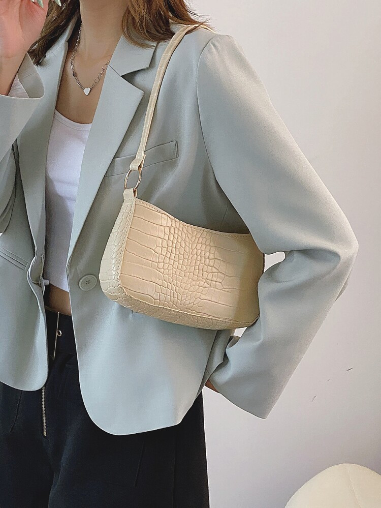 Croc Embossed Baguette Bag | SHEIN