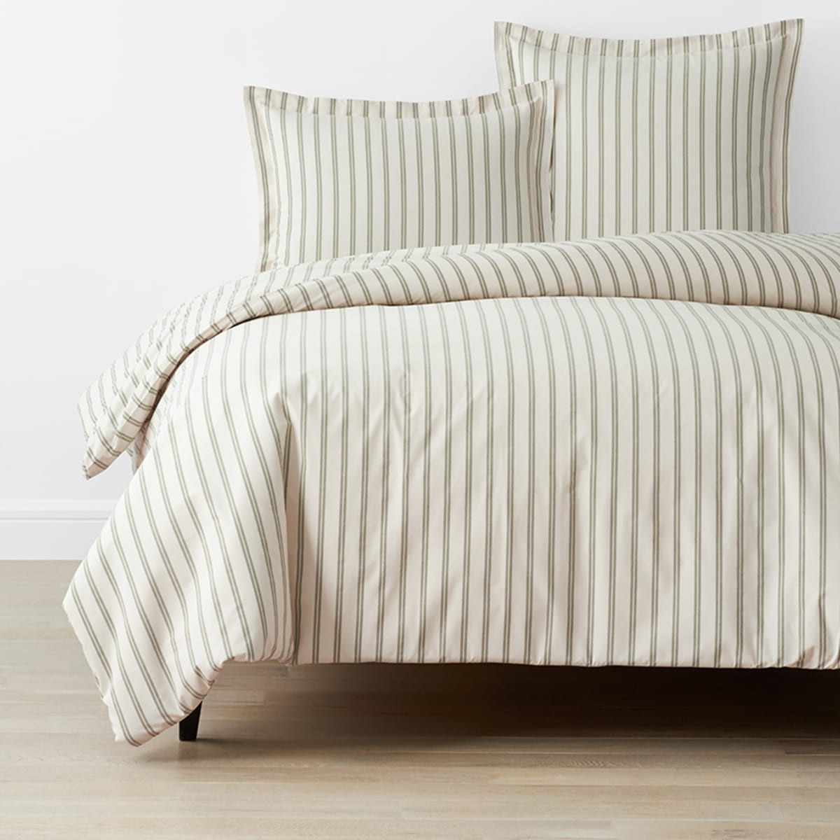 Narrow Stripe Classic Cool Cotton Percale Bed Duvet Cover - Moss Green, King/Cal King | The Company Store