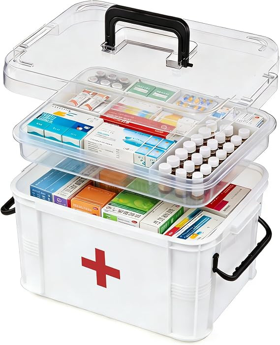 15QT Clear Medicine Organizer Box with Handle, Plastic Medicine Container with Tray First Aid Box... | Amazon (US)