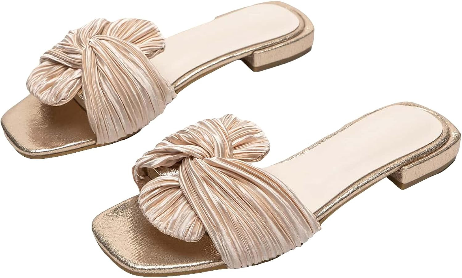 OYOANGLE Women's Glamorous Bow Knot Square Open Toe Flat Sandals Elegant Fashionable Dressy Slide... | Amazon (US)