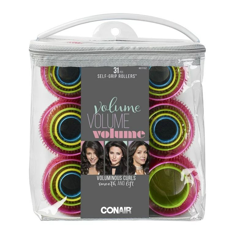 Conair Classic Volumizing Hair Self Grip Rollers, Assorted Sizes, Neon Colors, 31 Ct | Walmart (US)