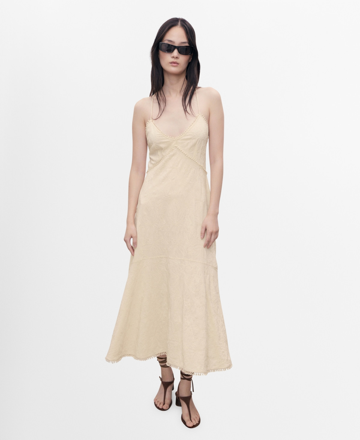 Mango Women's Embroidered Midi Dress - Ecru | Macy's