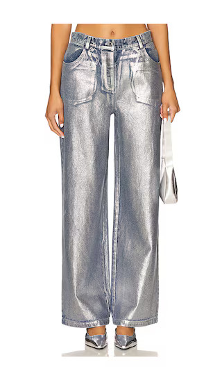 Sabrina Metallic Jean in Silver Foil | Revolve Clothing (Global)