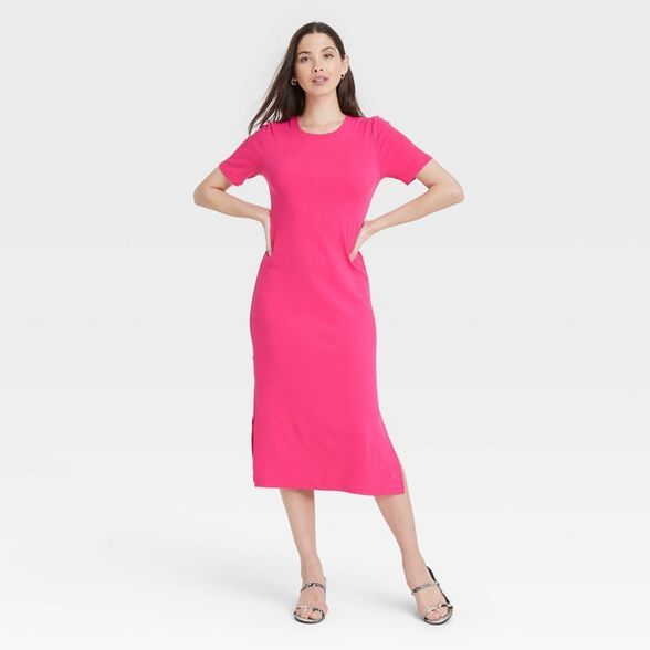 Women&#39;s Short Sleeve Rib Knit T-Shirt Dress - A New Day&#8482; Pink XS | Target