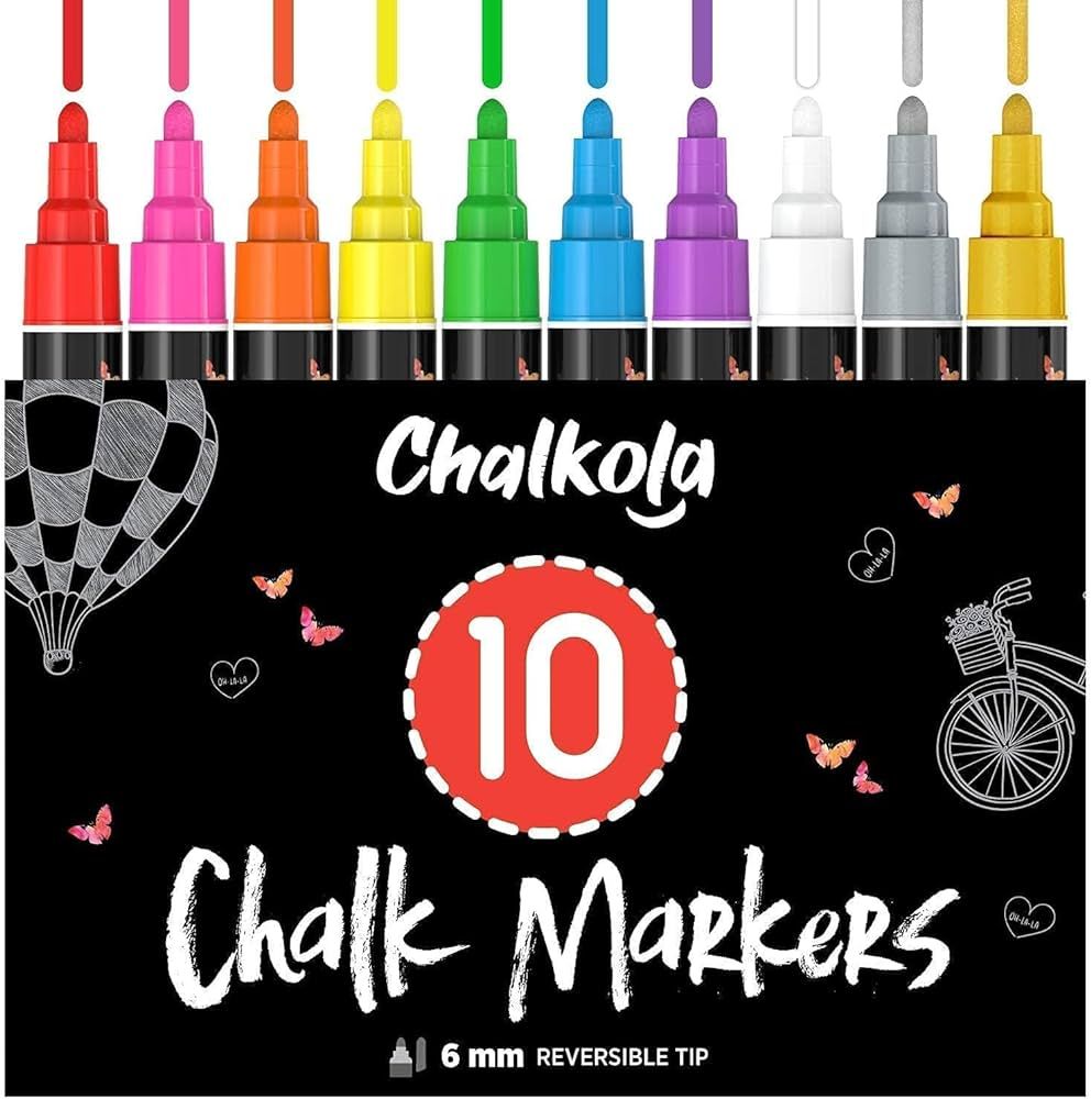 Chalkola Liquid Chalk Markers Erasable (10 Pack) w/Gold & Silver - Washable Paint Chalk Pens for ... | Amazon (US)