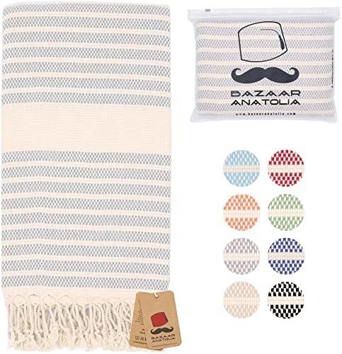 Bazaar Anatolia Turkish Beach Towel 100% Cotton 73x38 Oversized Quick Dry Bath Towels Sand Free M... | Amazon (US)
