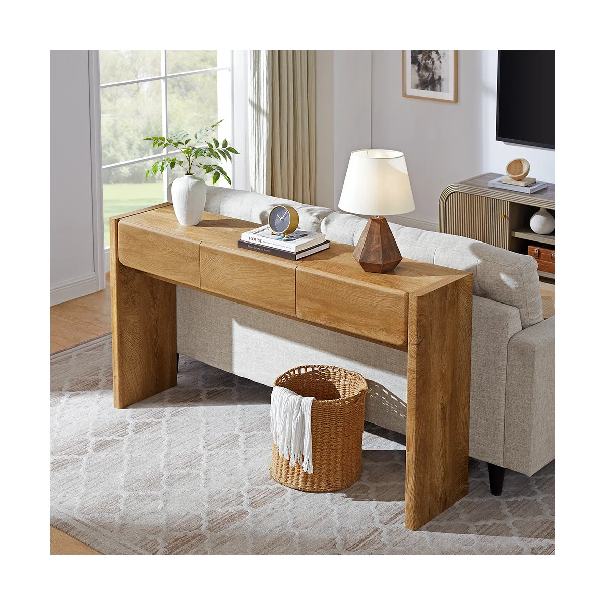 63'' Farmhouse Console Table, Entryway Table, Narrow Console Sofa Table With 3 Top Drawers | Wayfair North America