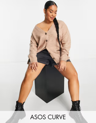 ASOS DESIGN Curve oversized cardigan with button through in camel | ASOS (Global)
