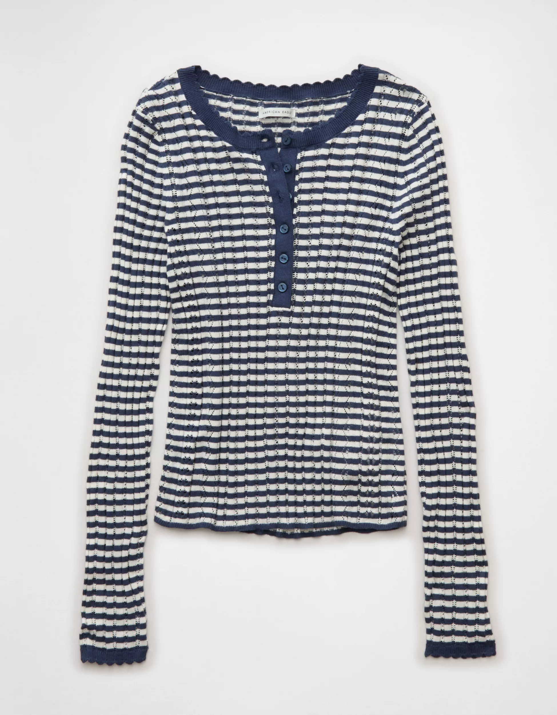 AE Pointelle Henley Sweater Top | American Eagle Outfitters (US & CA)
