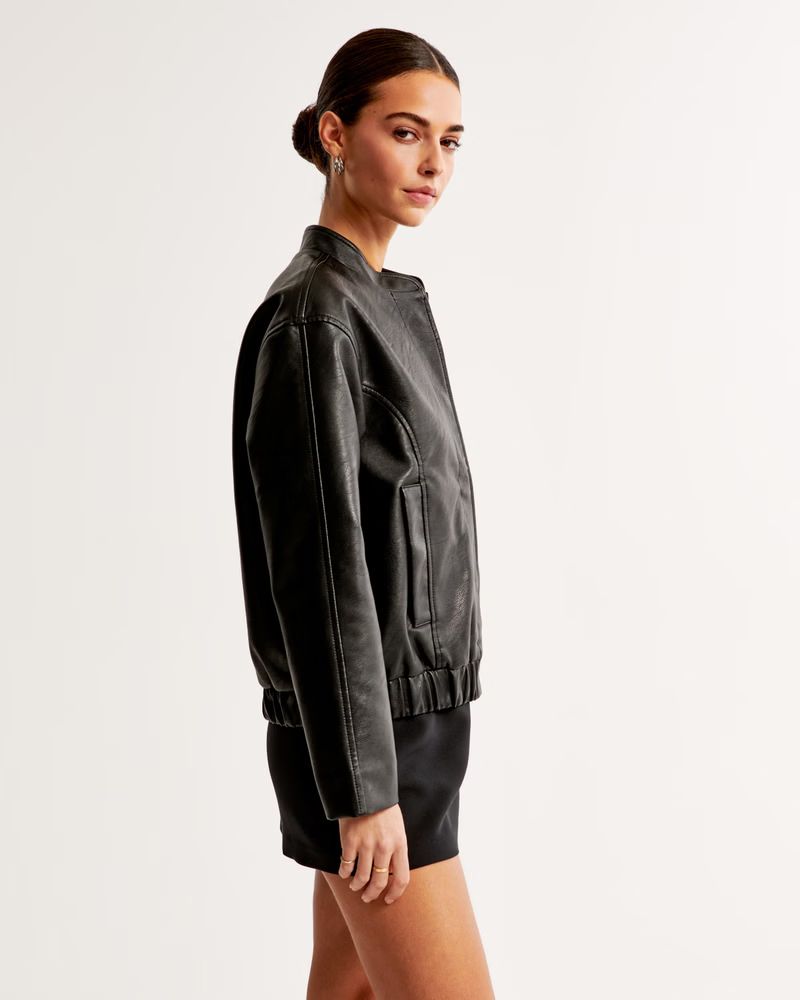 Women's Vegan Leather Bomber Jacket | Women's Coats & Jackets | Abercrombie.com | Abercrombie & Fitch (US)