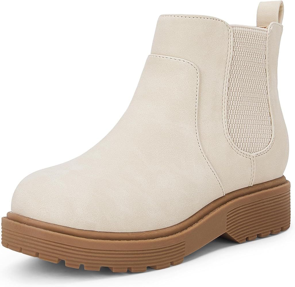 Girls Kids Lug Sole Ankle Boots Side Zip Chunky Low Heel Slip On Winter Casual Chelsea Booties Sh... | Amazon (US)