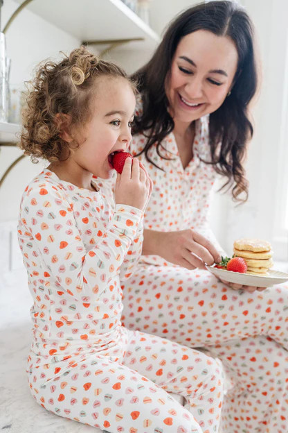 Women's Button Down Set in Mini Conversation Hearts | Plain Jane