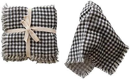 Creative Co-Op Black and White Square Cotton Fringe Trim Napkin, Black & White Gingham | Amazon (US)