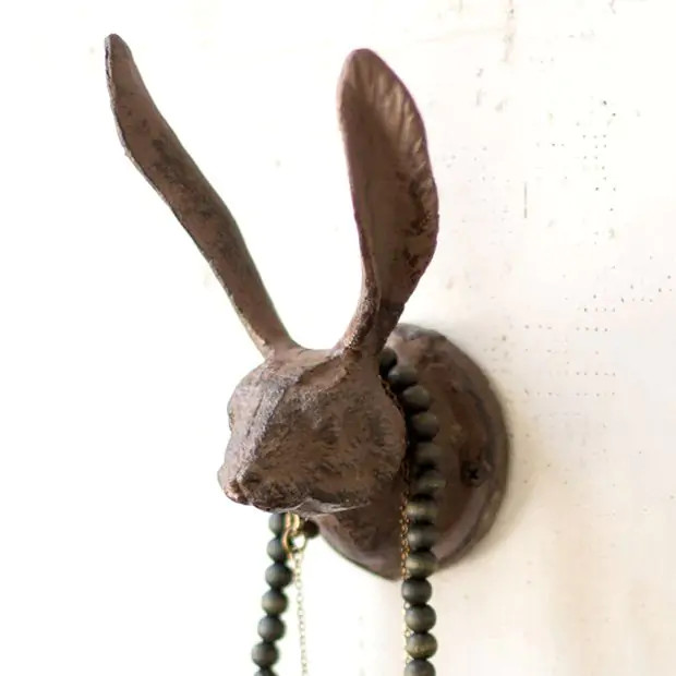 Rustic Cast Iron Rabbit Wall Hook Set of 2 | Antique Farm House