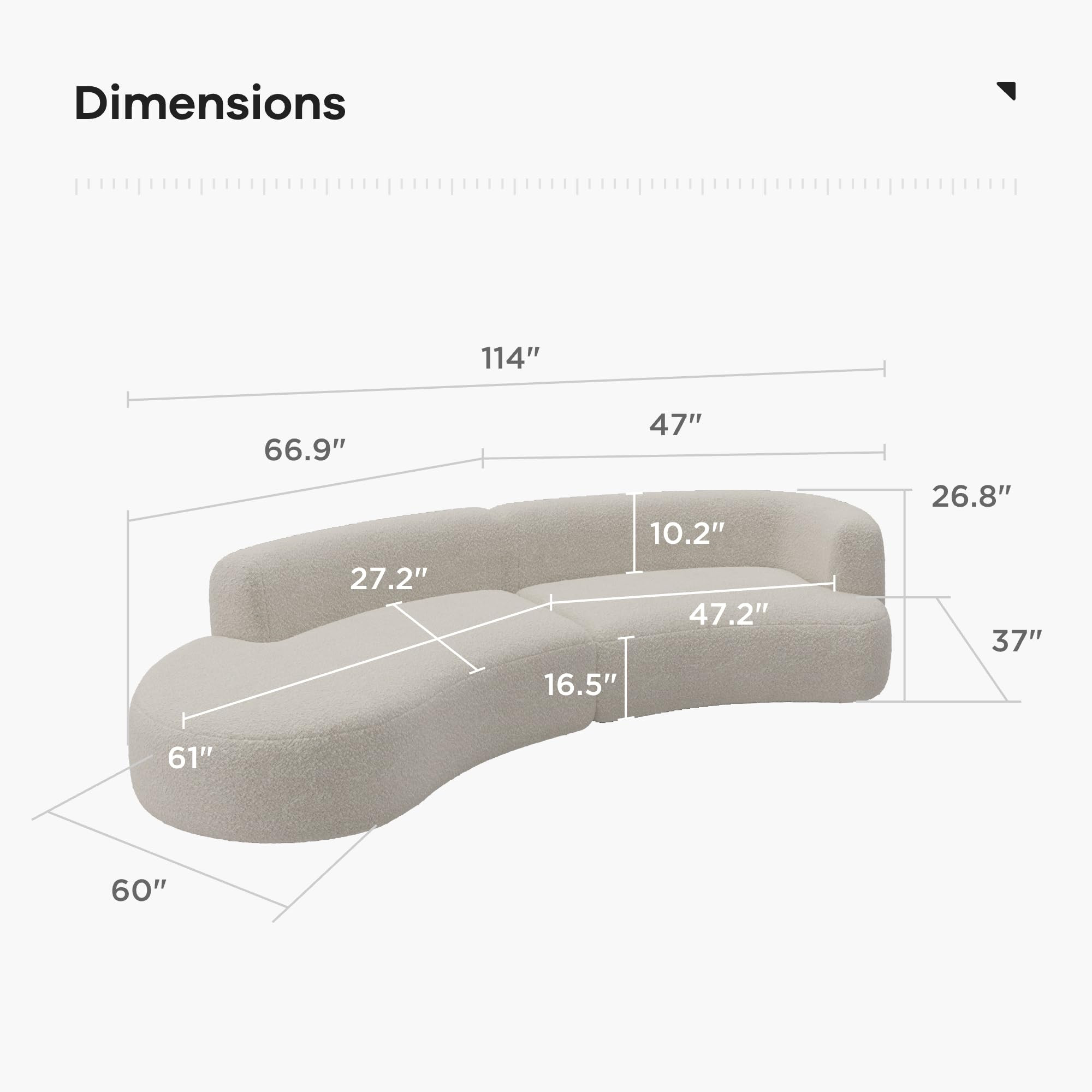 Acanva Modern Curved Sectional Living Room Couch, Minimalist Comfy Boucle Fabric Modular Sofa for... | Amazon (US)