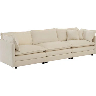 Mid-century Modern Living Room Couch, 3 In Beige Chenille With Soft Seat For Hope - Frame, Long-lasting Use | Wayfair North America