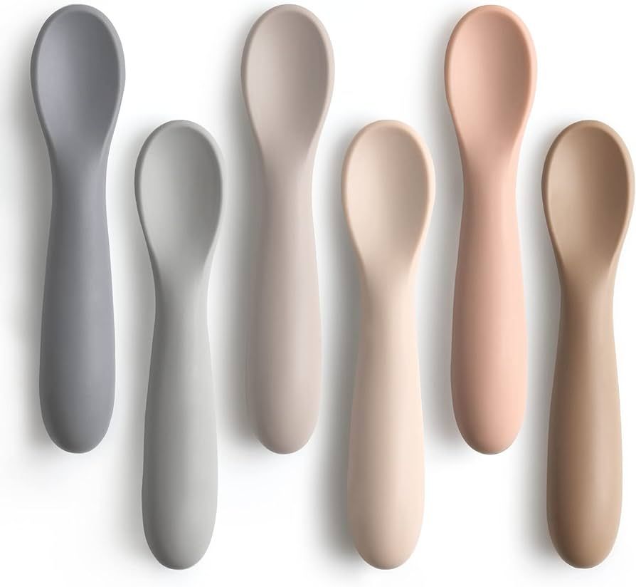 6 Pack Baby Spoons, Shorter Length for Self Feeding, First Stage Spoons, Food Grade Silicone, 6+ ... | Amazon (US)