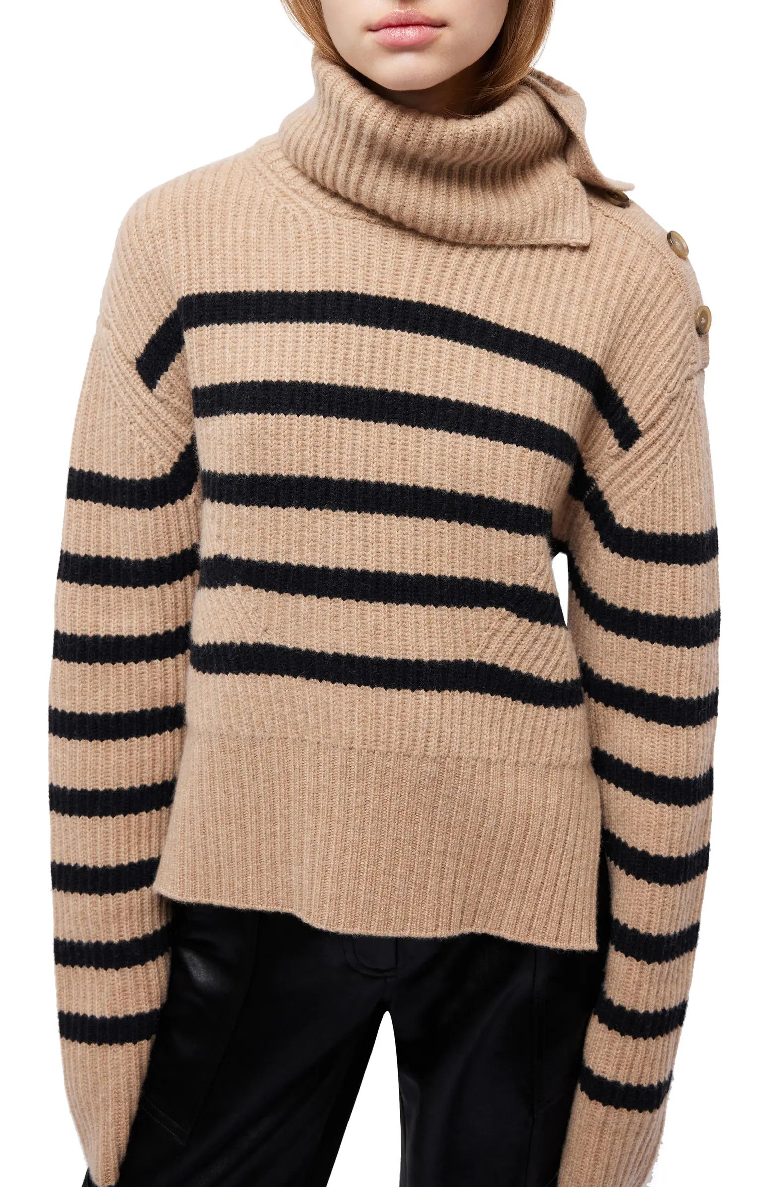 Adrienne Button Detail Turtleneck Wool Blend Sweater | Nordstrom