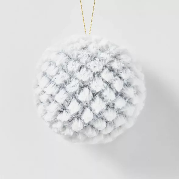 Faux Fur Round Ball Chunky Texture Christmas Tree Ornament Gray/Tan - Wondershop™ | Target