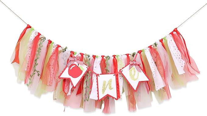 Apple Highchair Banner 1st Birthday Girl - Red and Gold One High Chair Banner, High Chair Decorat... | Amazon (US)